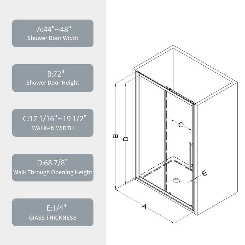 Framed Single Sliding Shower Door with 1/4" Tempered Glass