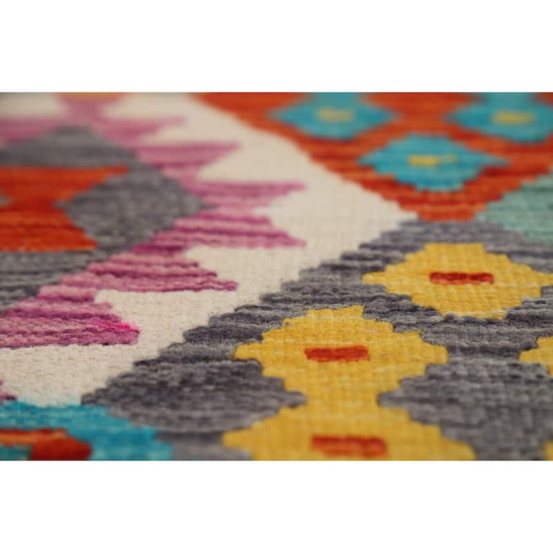 Flat Weave Colorful Kilim Area Rug Flatweave Wool Carpet - 8'4" x 11'9"