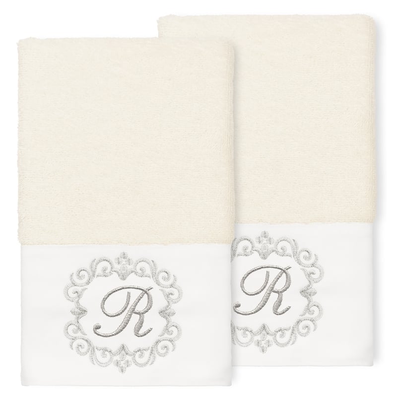 Authentic Hotel and Spa 100% Turkish Cotton Monica 2PC Embellished Hand Towel Set - R - Cream