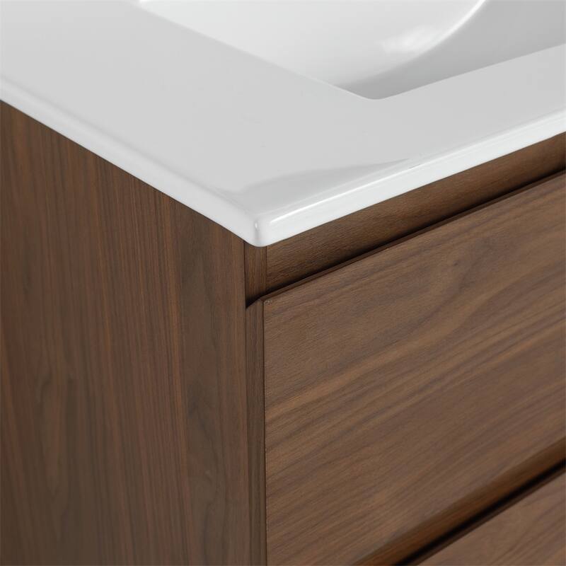 30" Wall-Mounted Bathroom Vanity w/Ceramic Sink,2-Soft Close Drawers
