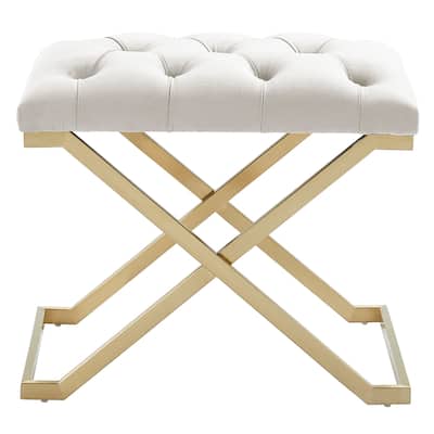 22" Ivory and Gold Contemporary Single Bench with Button Tufting