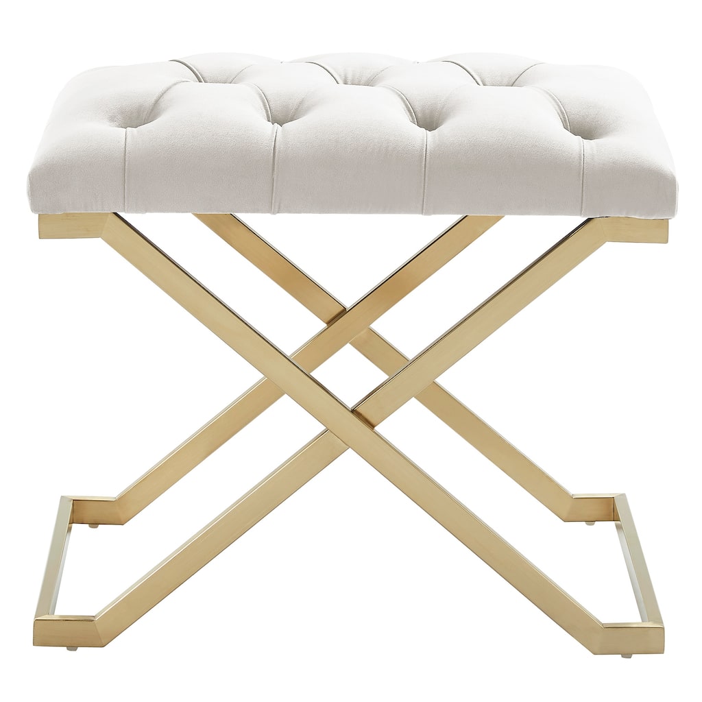 22" Ivory and Gold Contemporary Single Bench with Button Tufting