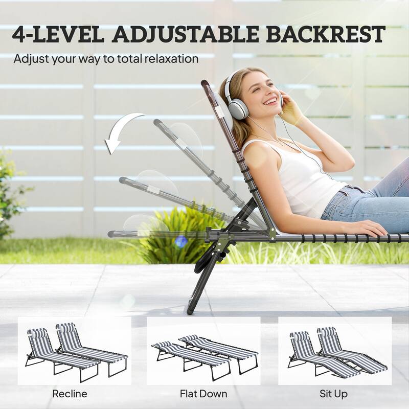 Outsunny Folding Chaise Lounge Chair Set of 2, Patio Sun Tanning Chair, Outdoor Chaise Lounger, Blue and White