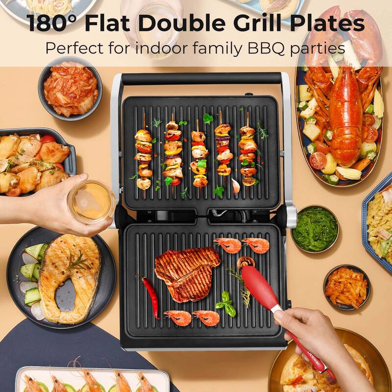Costway Electric Panini Press Grill Sandwich Maker with LED Display & - See Details