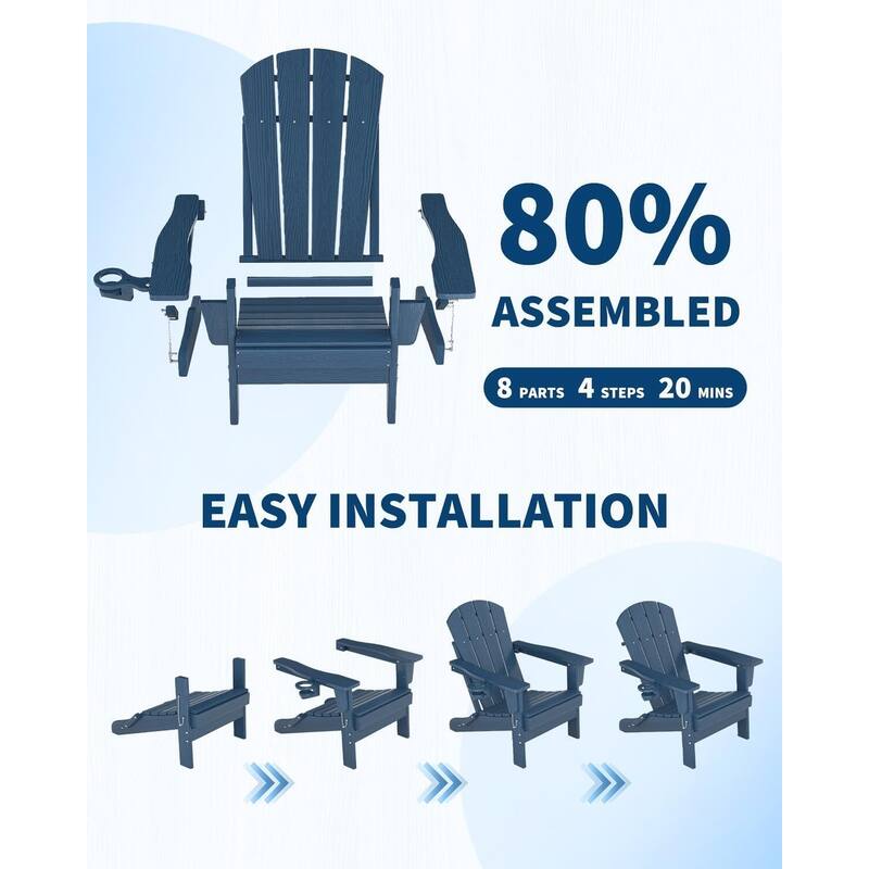 2-Pack Folding Adirondack Chairs HDPE All-Weather Outdoor Seating with Cup Holder and Wood-Look Texture
