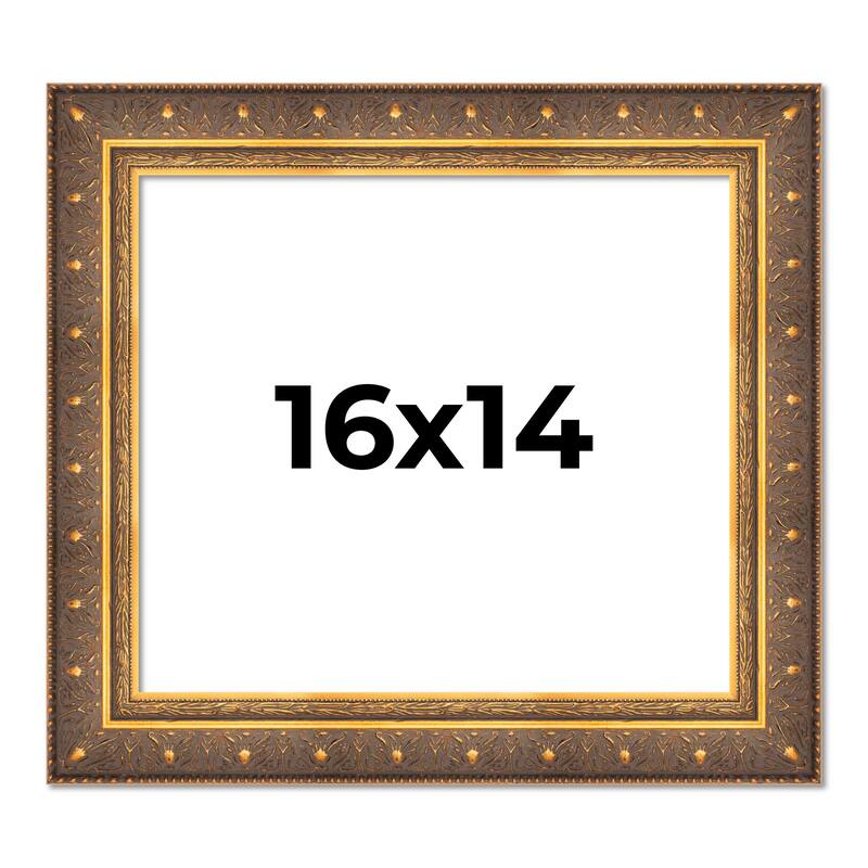 16x14 Frame Vintage Gold Solid Wood Picture Frame | 2.5 Inch Moulding