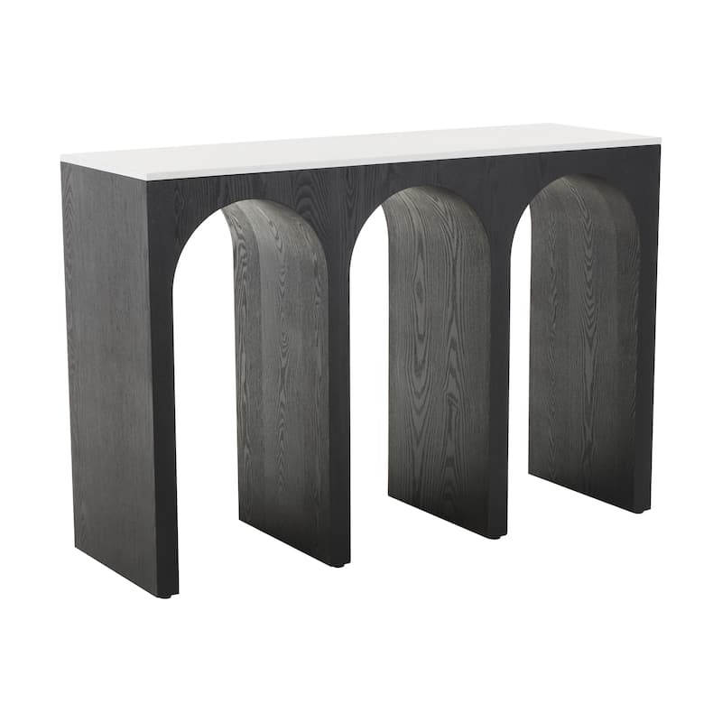 Wood Art Deco Arched Cutout Console Table with White Marble Tabletop - Black - Roche River Decor - 16"W x 47"L x 32"H