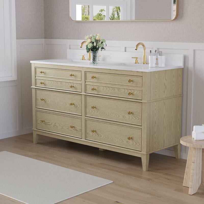 35''H Solid Wood Bathroom Vanity with Carrera White Quartz Top,Drawers And Single Sink