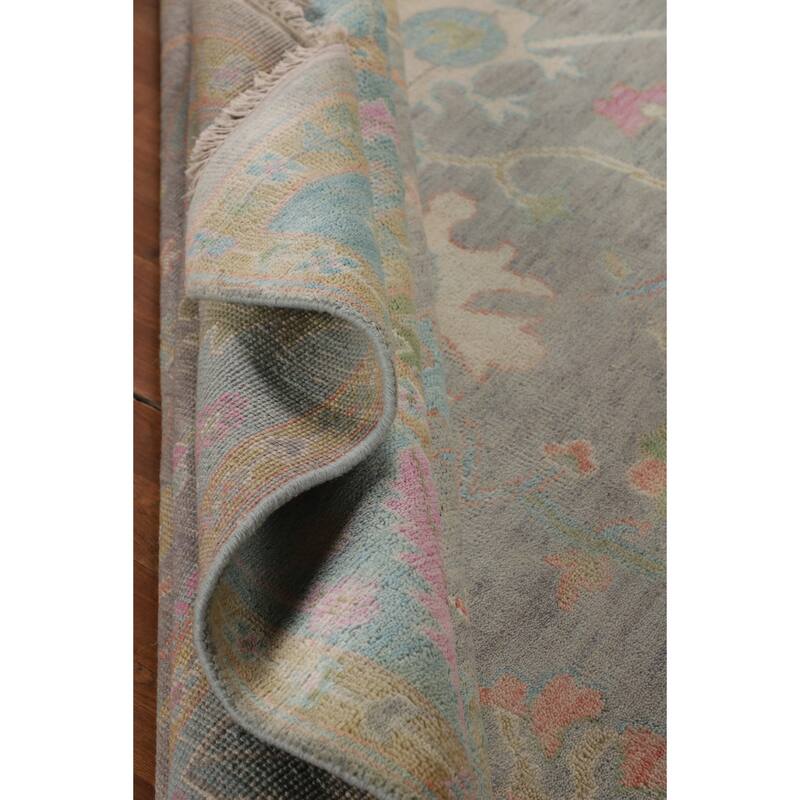 Grey Floral Oushak Indian Area Rug Handmade Wool Carpet - 8'8"x 12'6"