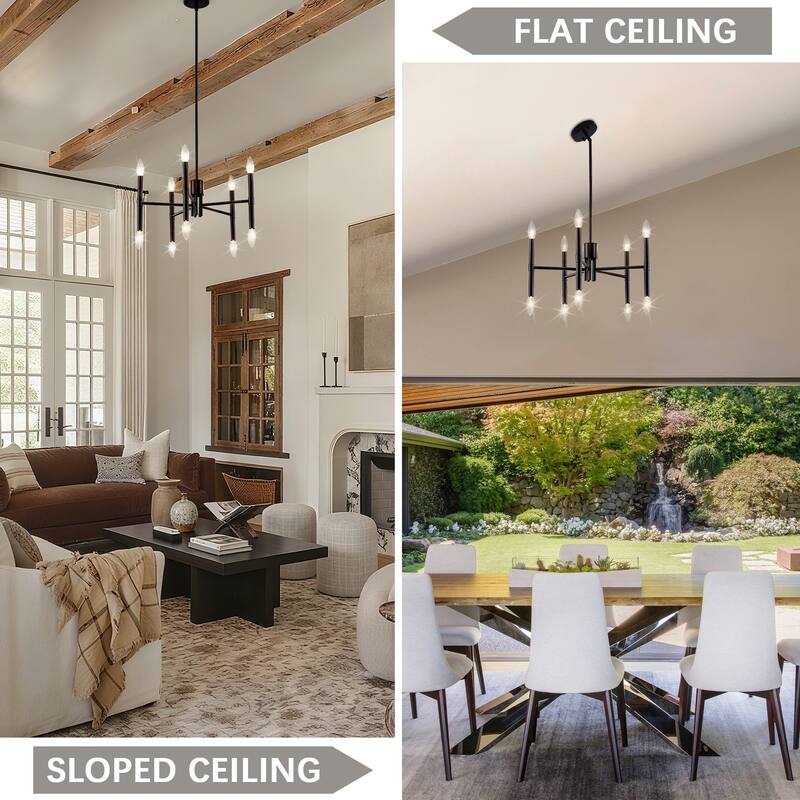 10 - Light Modern candle Chandelier with Adjustable Height, Sleek Linear Design for Dining Room, Living Room