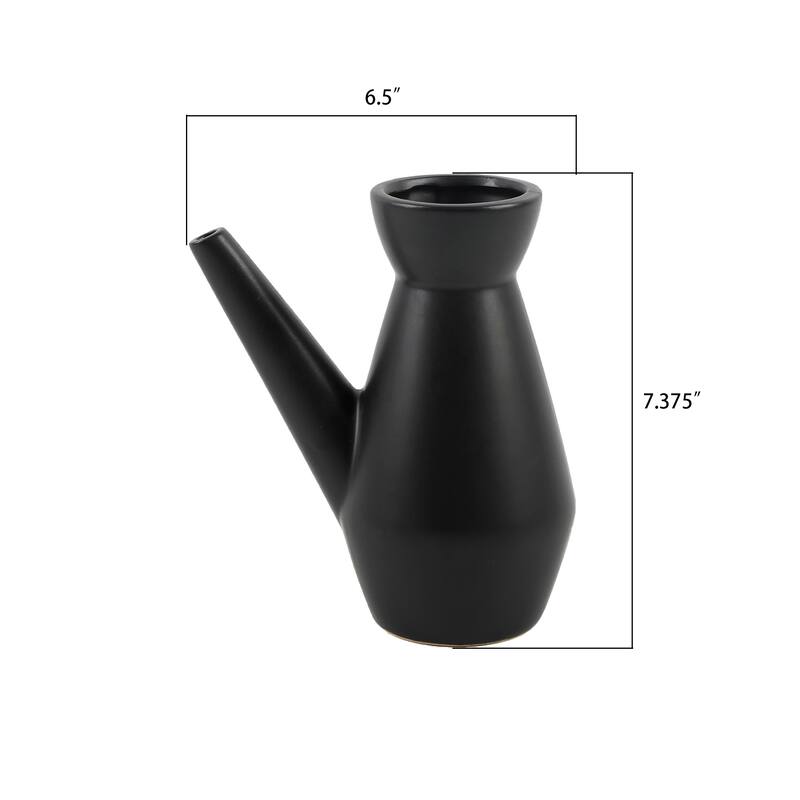 7" Ceramic Watering Can, Matte Black