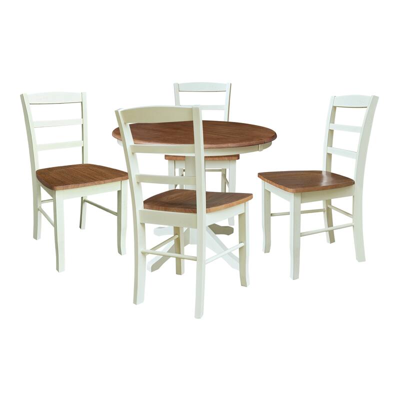 Multi-Piece Set - 36" Round Extension Dining Table with Madrid Chairs - 4 Chairs - Hickory/Shell