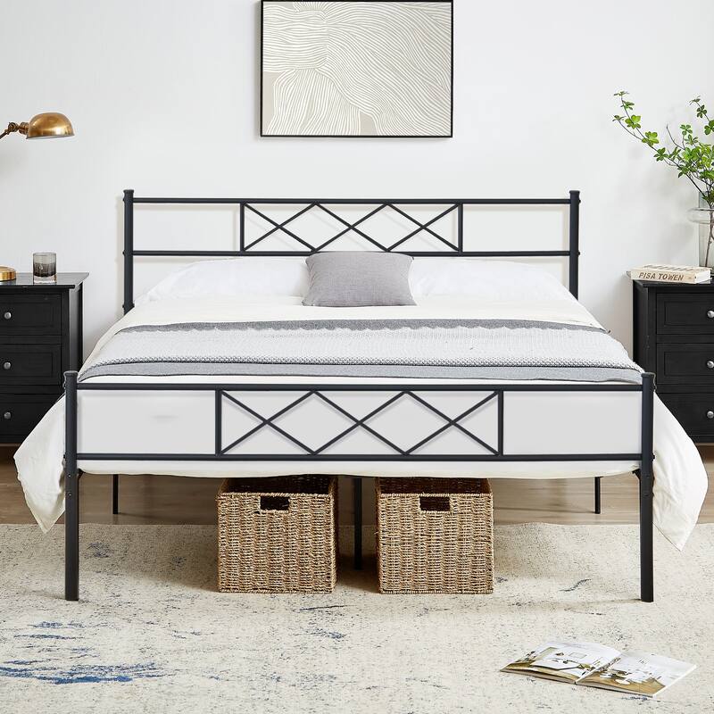Javlergo Metal Platform Bed Frame with Headboard Twin/Full/Queen Size Platform Bed - Black - Full