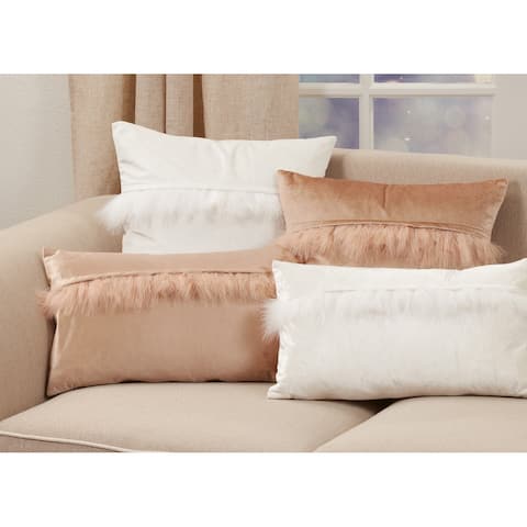 Poly-Filled Velvet Faux Fur Throw Pillow