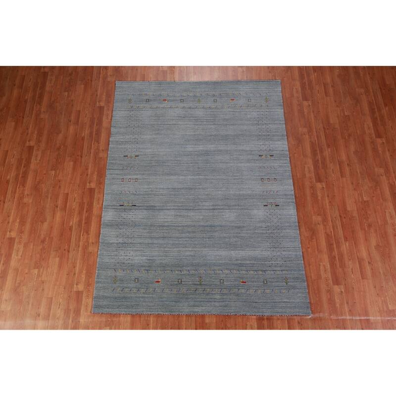 Hand Knotted Oriental 100% Wool Carpet Tribal Stripe Greys & Charcoal Gabbeh Area Rug - 8' 4'' X 5' 11''