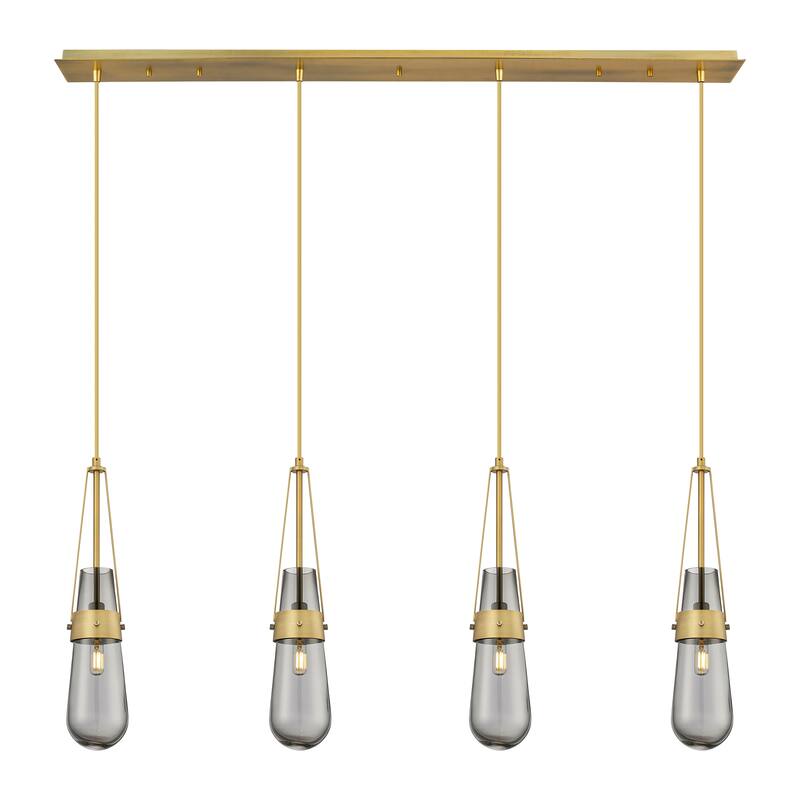 Innovations Lighting Milan - 4 Light 4" Cord Hung Linear Pendant - Brushed Brass/Light Smoke