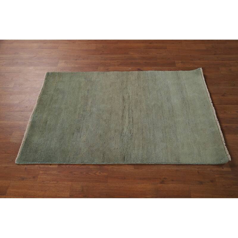 Gabbeh Modern Foyer Rug Green Hand-Knotted Wool Carpet - 2'8"x 4'1"