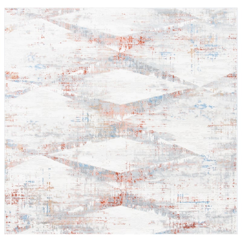 SAFAVIEH Amelia Argjentina Modern Diamond Distressed Rug - 6'7" Square - Ivory/Rust
