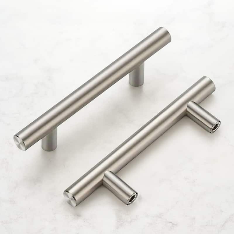 Cabinet Handle Pull - 5 Inch, Modern T-Bar Design, 3 Inch Hole Center - 10-Pack - Brushed Nickel
