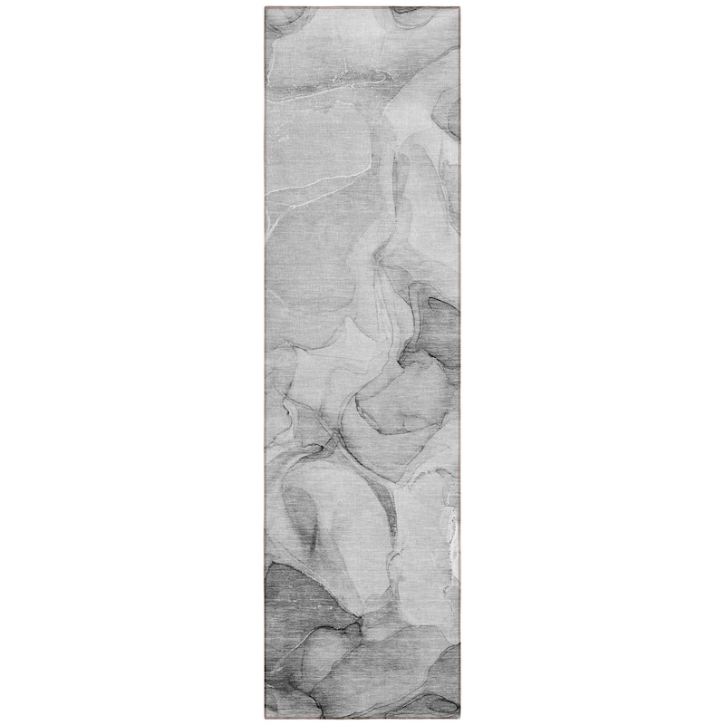 Machine Washable Indoor/ Outdoor Chantille Watercolor Gray Rug