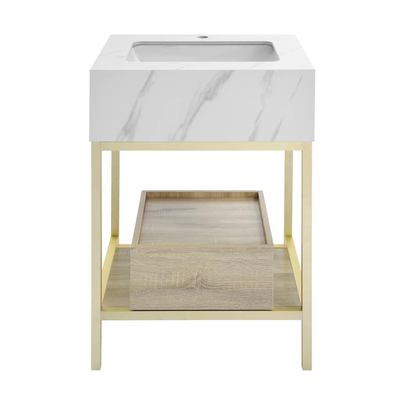 Swiss Madison SM-BV720 Beau 21" Free Standing Single Basin Vanity Set - Oak and Calacatta - Oak Finish