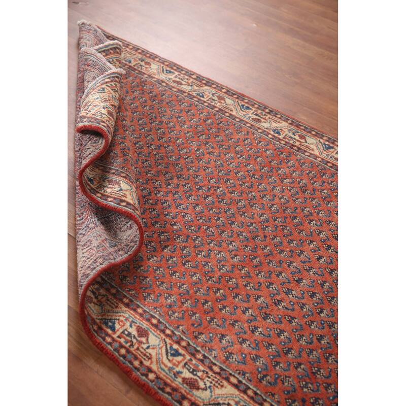 Hand Knotted Oriental 100% Wool Carpet Traditional All-Over Red Botemir Runner Rug - 10' 8'' X 3' 8''