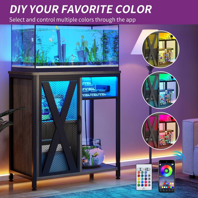 LED Aquarium Stand with Storage Cabinet and Power Outlets