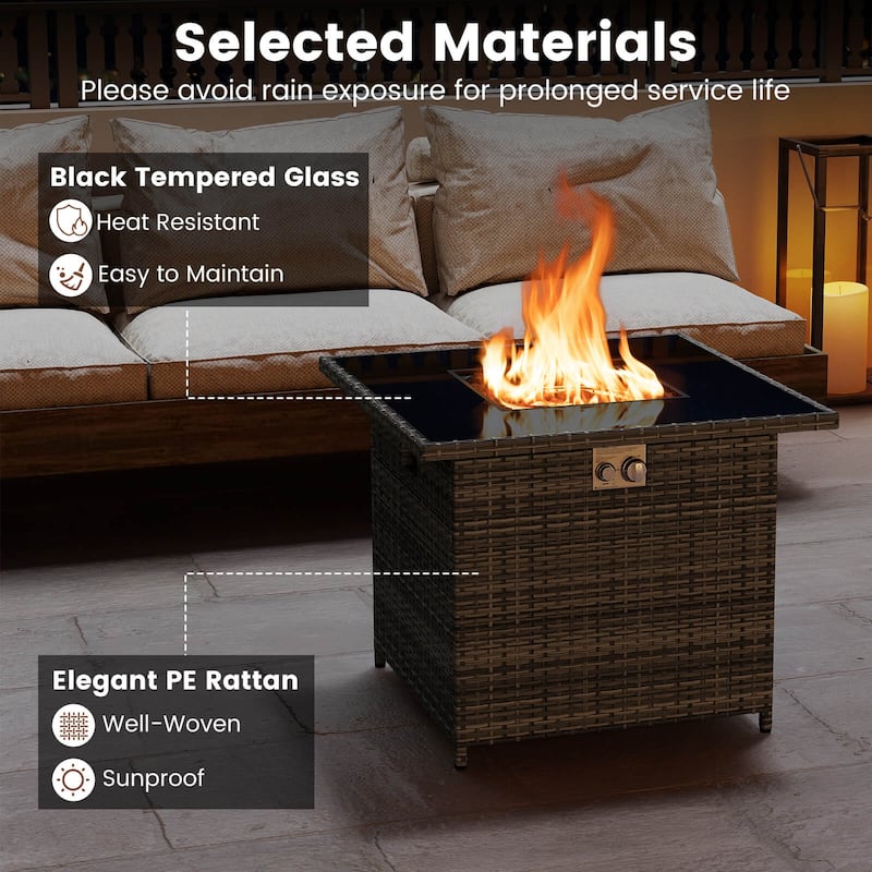 Costway 32.5" Propane Fire Pit Table Outdoor Wicker Gas Firepit with - See Details