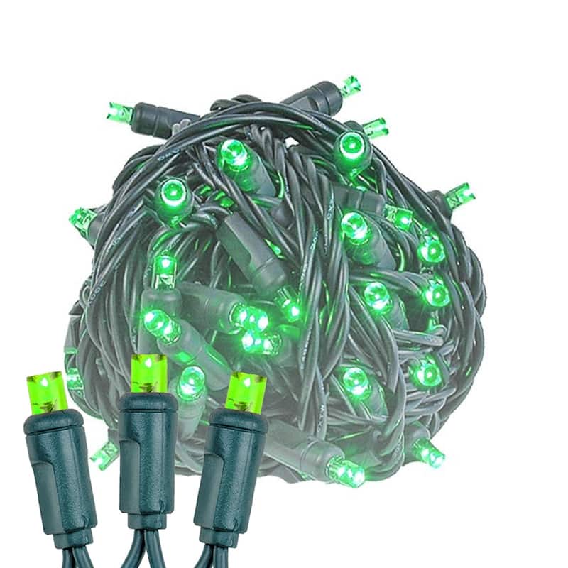 50 Light LED Christmas Mini Light Set, Patio Lights, Warm White, Green Wire, 11’ - Green
