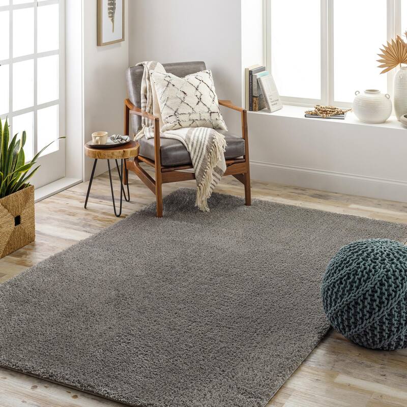 Livabliss Cloudy Solid Plush Area Rug - 5' 3" x 7' - Dark Grey