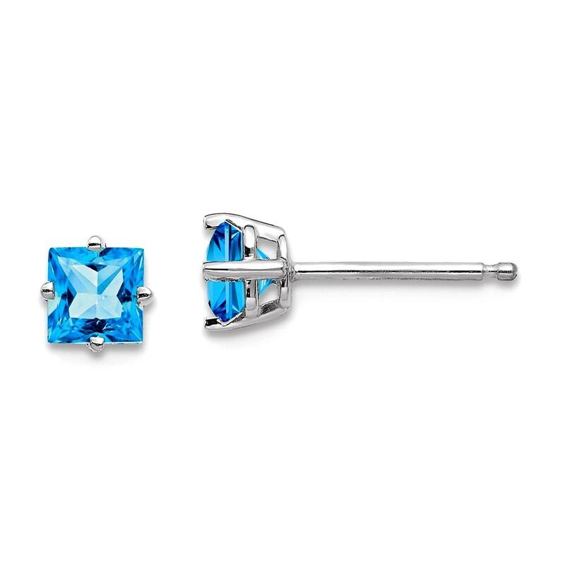 Curata 14k Yellow or White Gold 4mm Square Precious Gemstone Small Stud Earrings