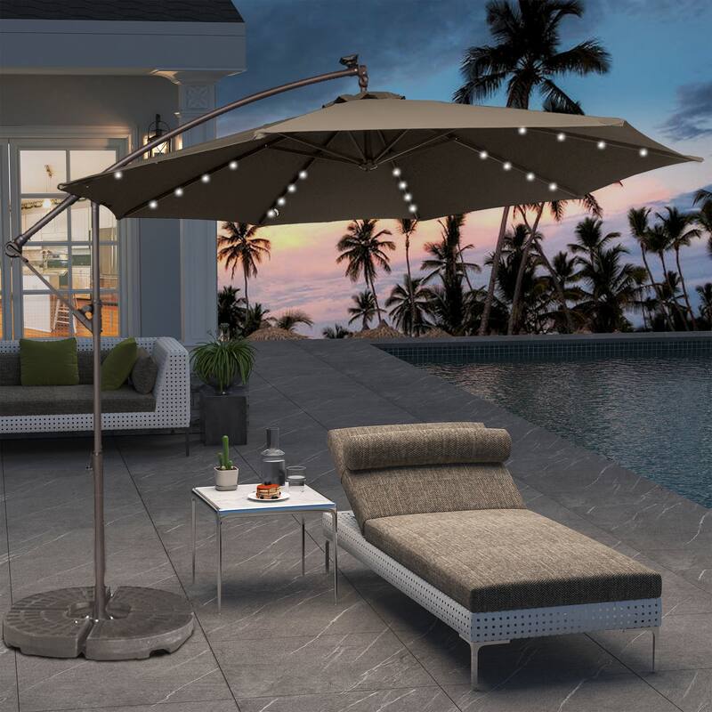 Clihome 10Ft Solar Light Crank Offset Cantilever Patio Umbrella, Without Base