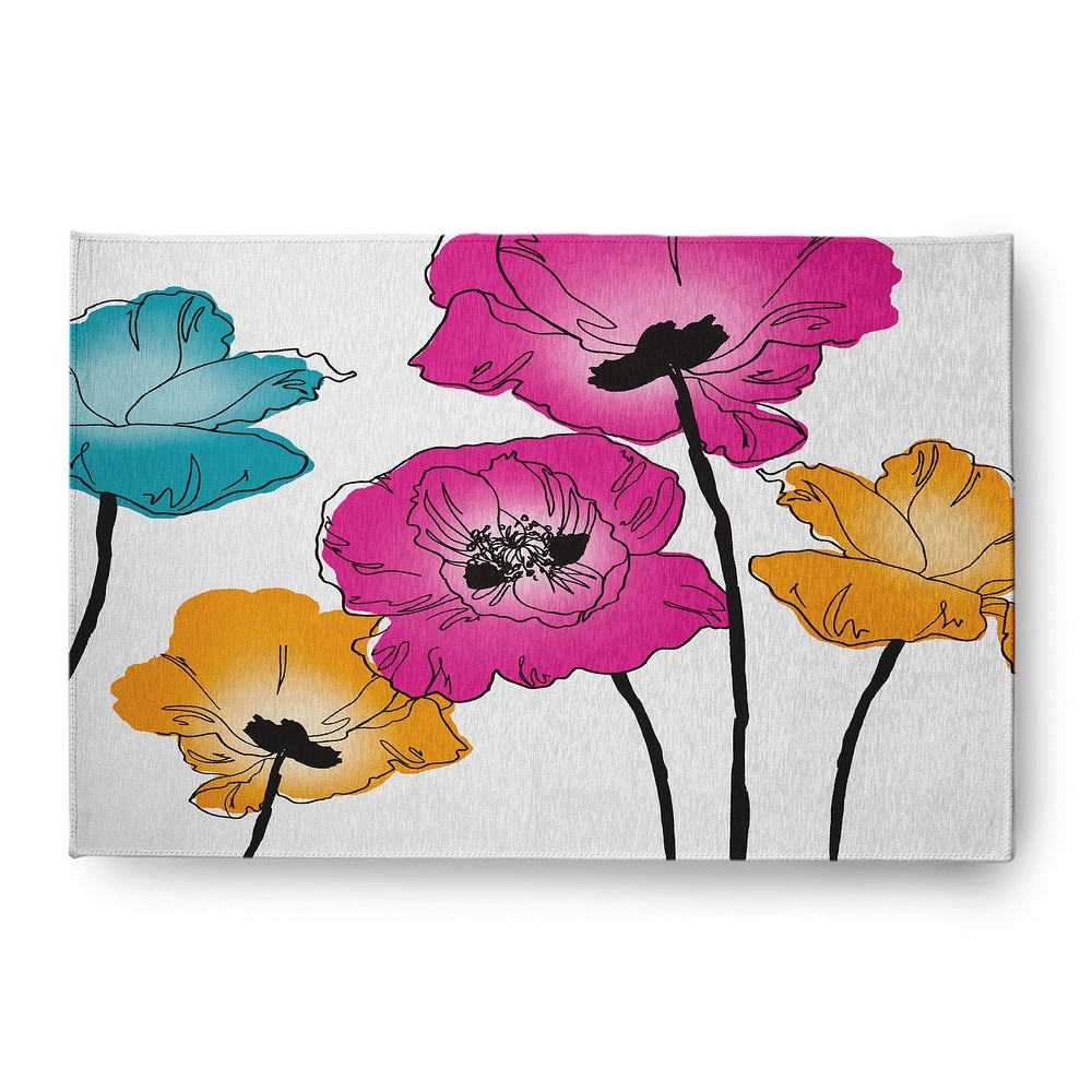 Popping Poppies Spring Chenille Indoor/Outdoor Rug