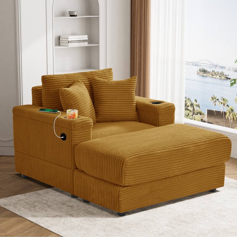 Ouyessir Upholstered Deep Seat Single Sofa with Ottoman for Living Room