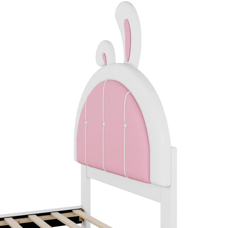 Adorable White Twin Upholstered Bed with Rabbit-Shaped Headboard!