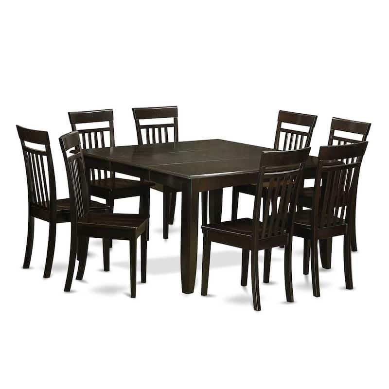 HomeStock 9-Piece Square Cappuccino Finish Solid Wood Top Dining Table with 8-Chairs