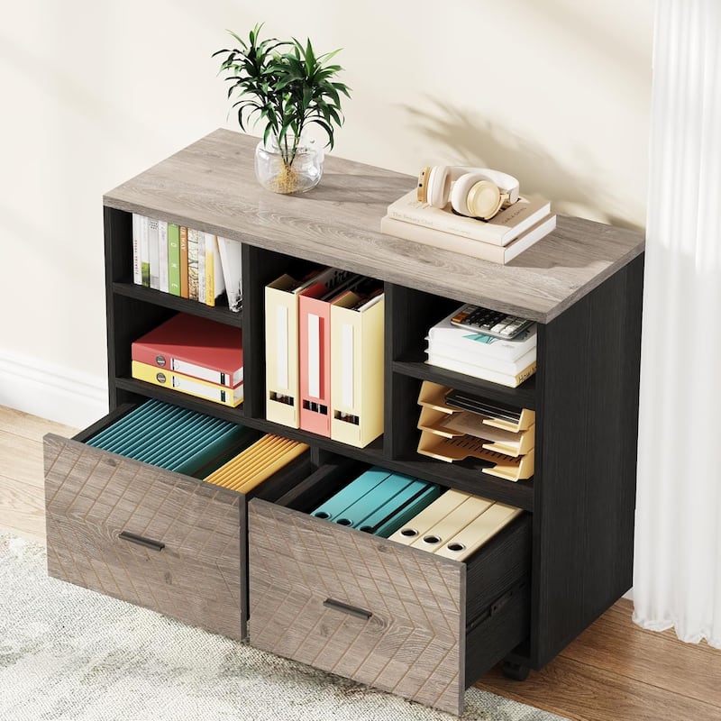 2-Drawer Wood Mobile File Cabinet Holds Letter Size Files with Shelves, Home Office Printer Stand
