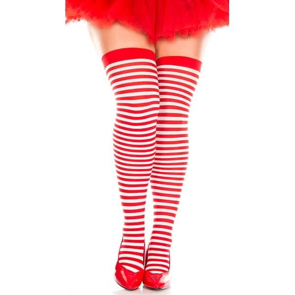 Shop Plus Size Red And White Striped Thigh Highs Plus Size
