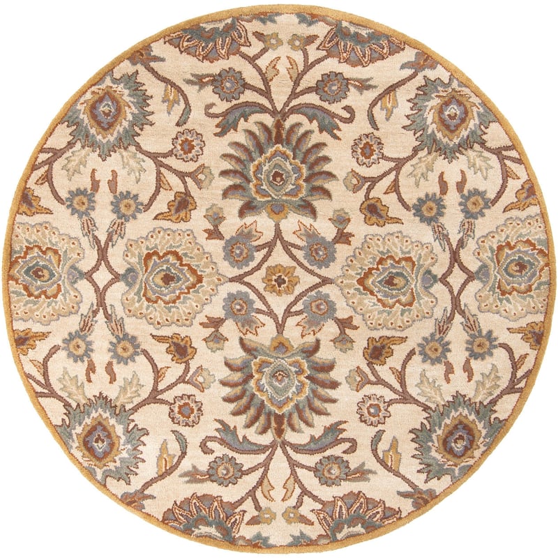 Patchway Handmade Classic Floral Wool Area Rug - Beige - 8' Round