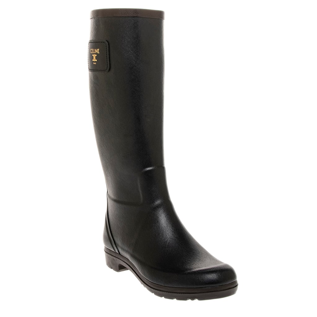 Celine Rain Boots in Natural Rubber - Black with Dark Brown