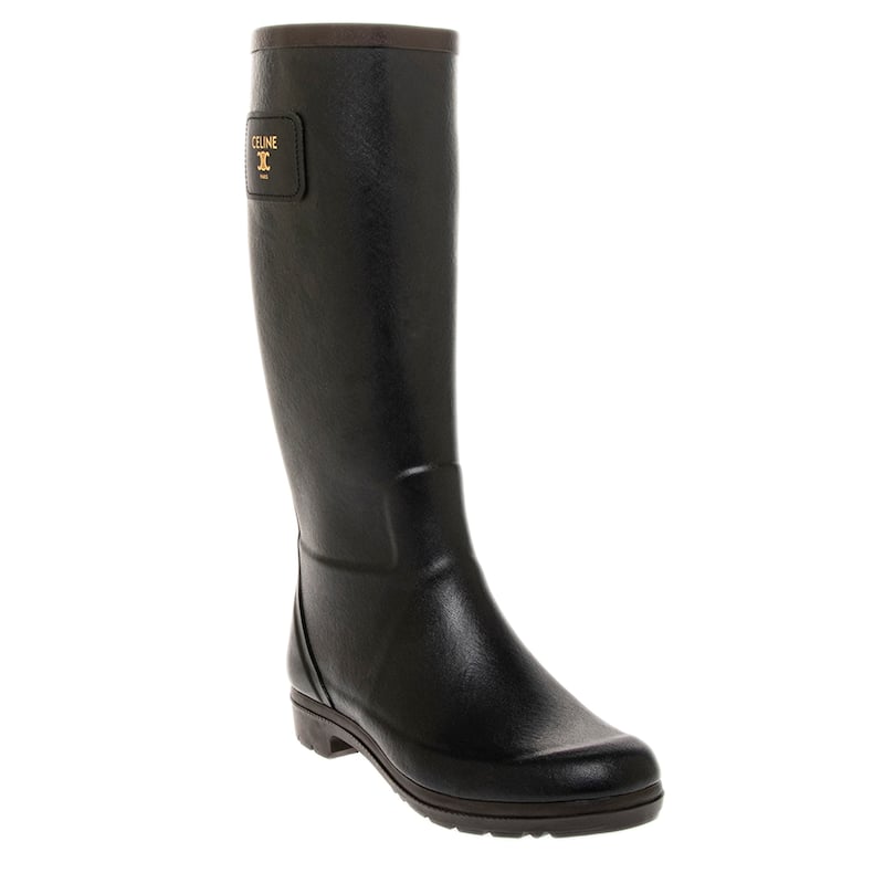 Celine Rain Boots in Natural Rubber - Black with Dark Brown - 41 EU