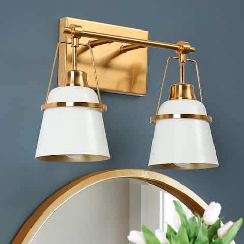 Modern Contemporary White 2-Light Bathroom Vanity Lights with Cone Metal Shade - L 13.4" x D 5.7" x H 10"