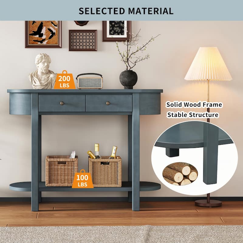 Retro Console Table with Curved Design,Navy