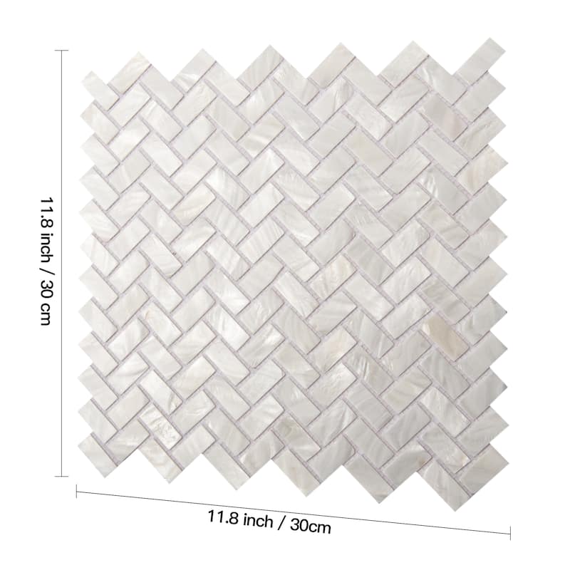 Art3d 12"x12" Mother of Pearl Tile Rectangle White with Seams