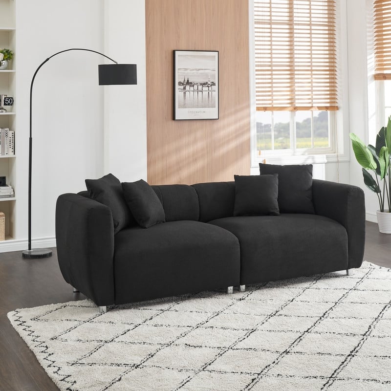 89" Cotton Linen Teddy 3-Seater Upholstered Sofa with Metal Legs