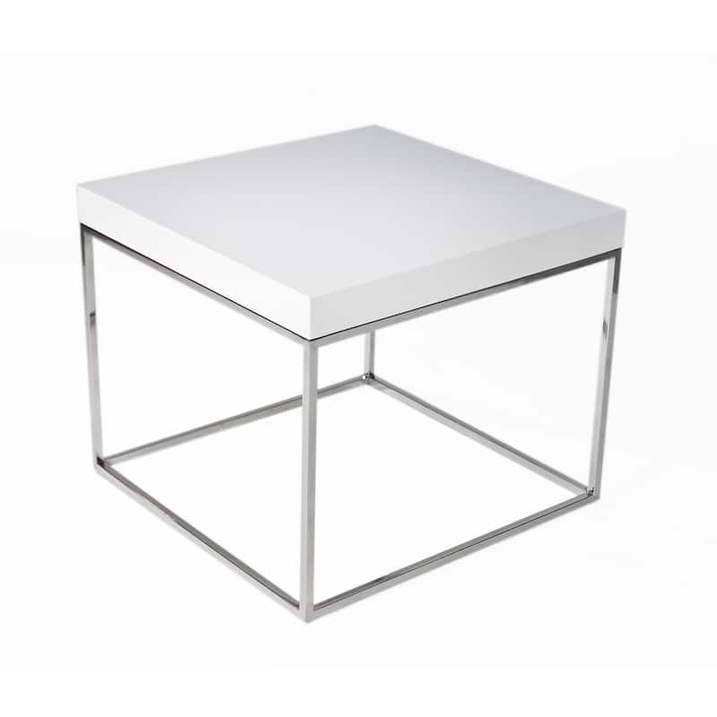 24 in. White and Chrome Square Metal End Table, Sturdy Build End Side Table for Living Rooms