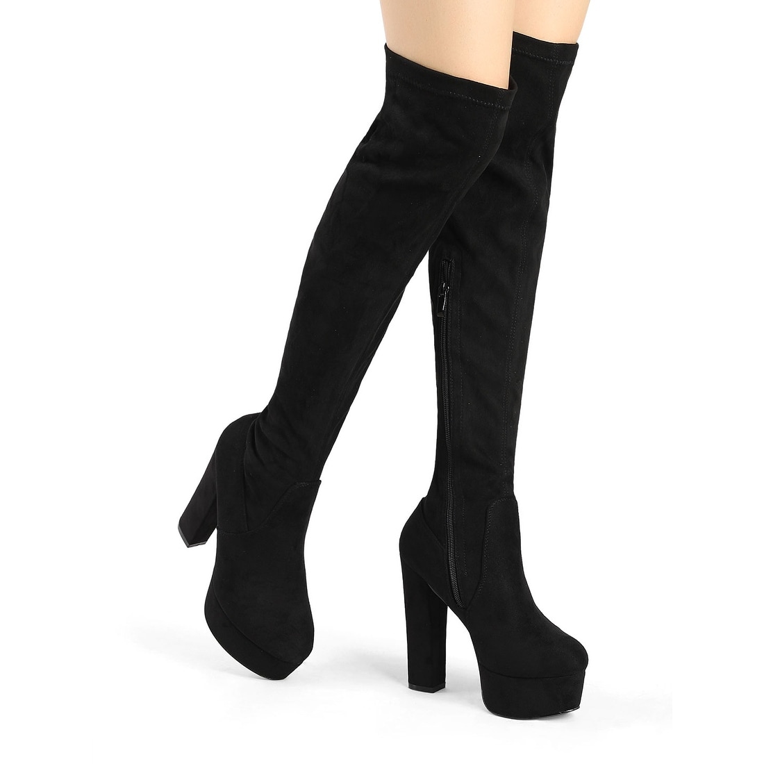 Details about   Womens Cuffed Block Chunky Heel Over The Knee Thigh High Boots Platform Shoes #