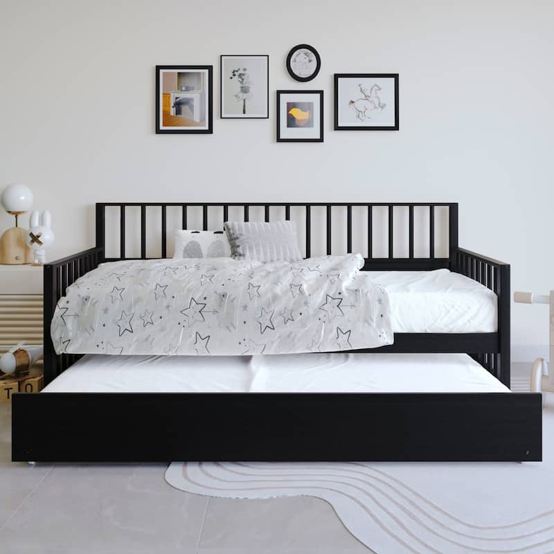 CraftPorch Classic Wooden Twin Size Daybed With Trundle