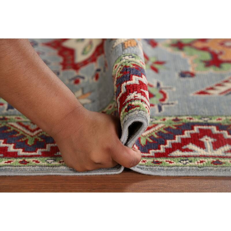 Light Blue Kazak Runner Rug Hand-Knotted Oriental Wool Carpet - 2'9" x 9'7"