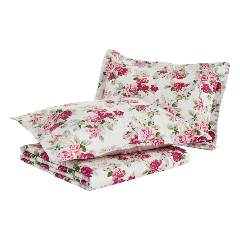 Laura Ashley Lidia Cotton Reversible Pink Quilt Set
